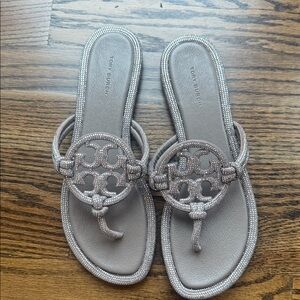 Tory Burch Silver Beaded Sandals